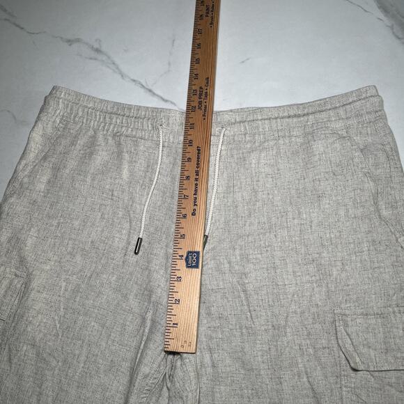 KENNETH COLE Mens Linen Cargo Shorts Beige Soft Material Pull On Size Large EUC - Picture 3 of 10